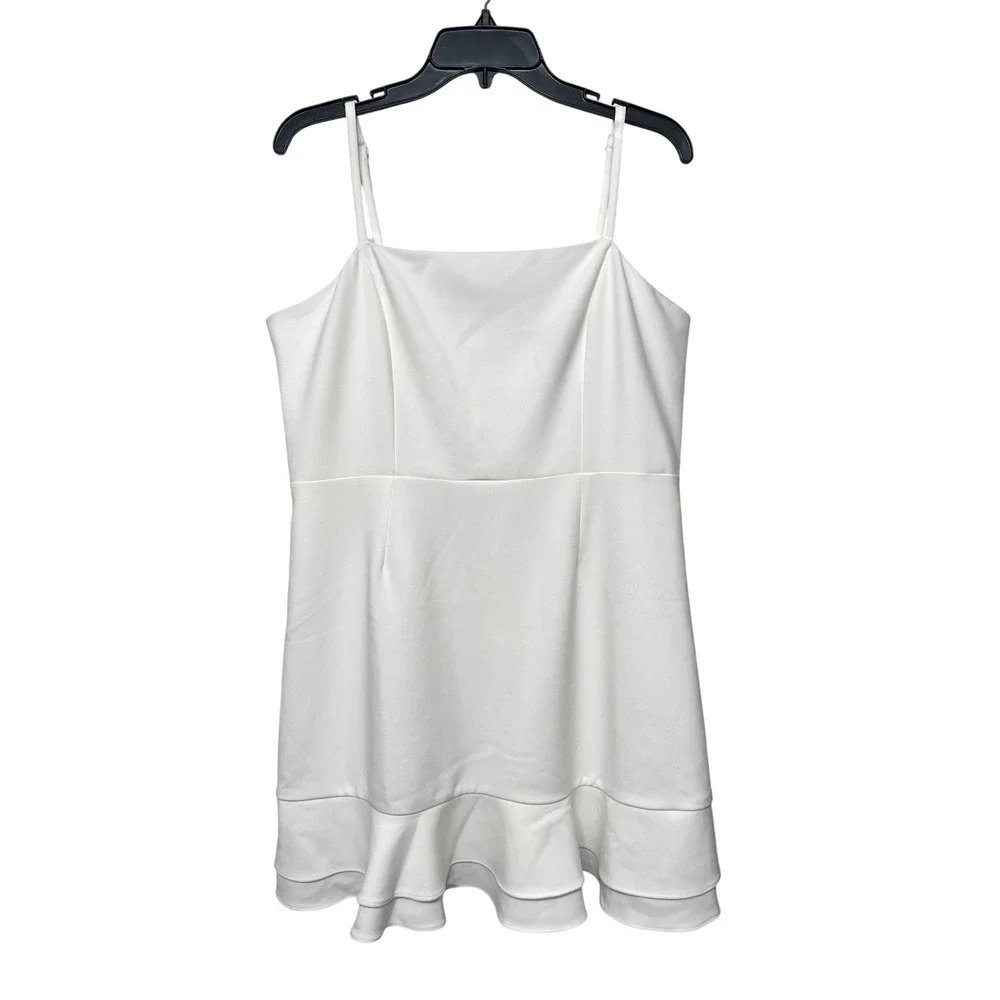 French Connection Whisper Ruffle Mini Dress White Square Neck Size 10